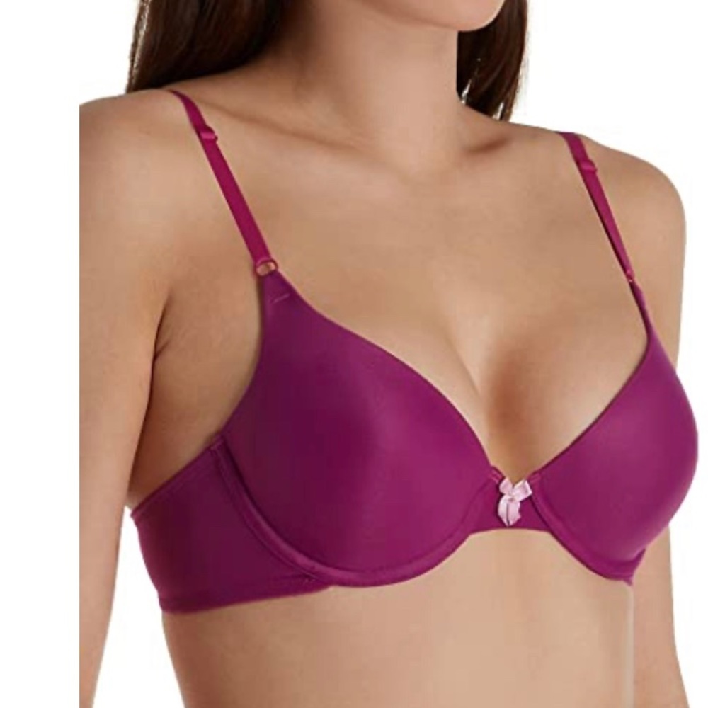 Maidenform Women's One Fab Fit T-Shirt Bra Bra, -razzleberry/glitter pink, 34C